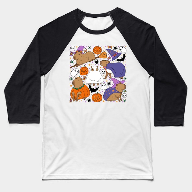 Cute halloween capybaras illustration Baseball T-Shirt by Yarafantasyart